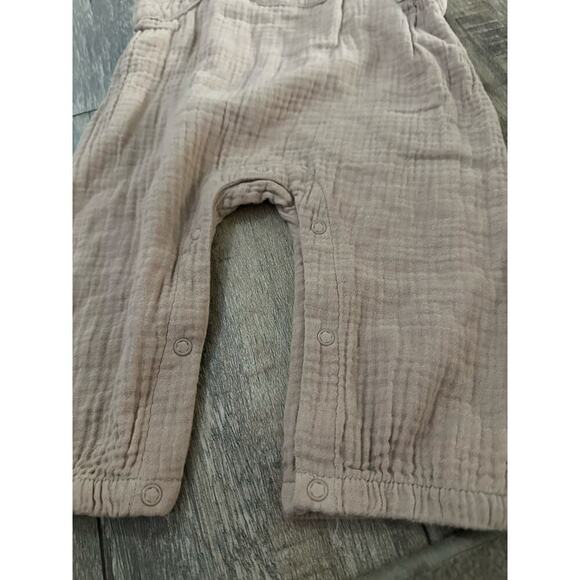 Easy Peasy Kid's Beige Organic Cotton Woven Gauze Overalls Size 3-6Months - Picture 4 of 6